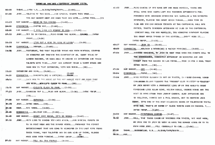 Young As
                              You Are January 17, 1970 Script
