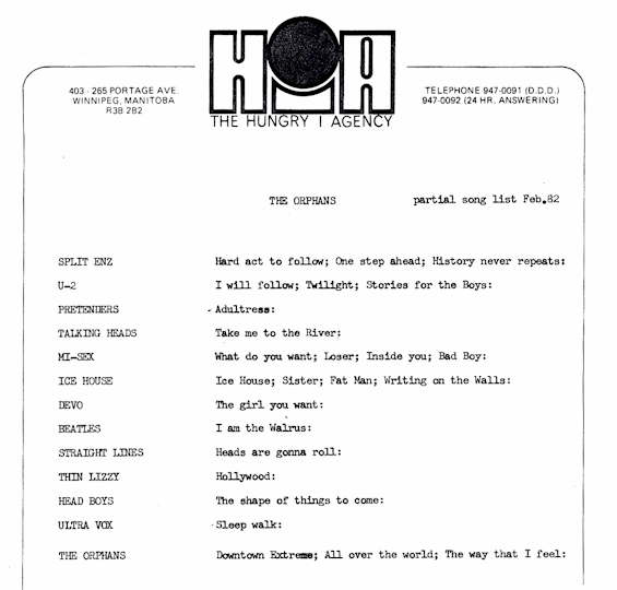 Hungry I Set List
                              February 1982