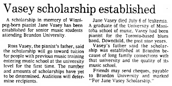 Jane Vasey Scholarship Announcement Jane Vasey Scholarship
Announcement